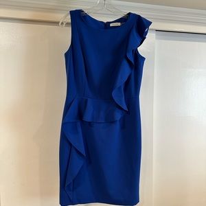 Calvin Klein sleeveless ruffle sheath dress Royal Blue size 8